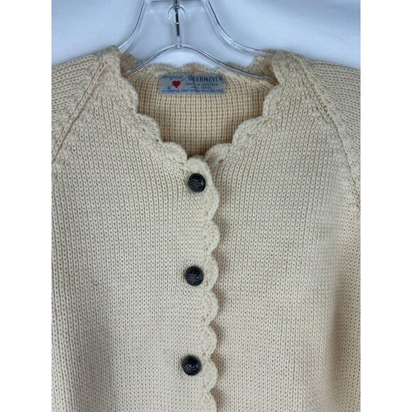 VTG Obermeyer Womens Beige 100% Wool Cardigan Sweater With Scalloped Trim Small - Picture 7 of 12